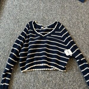 Altar'd State Navy and White V-Neck Sweater